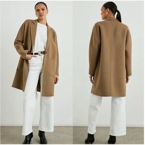 Women's Stitch and Feather Full Length Long Camel Brown Coat